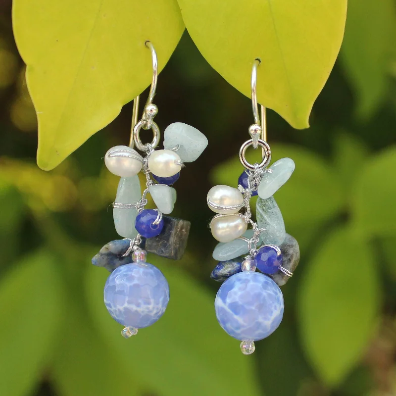 casual earrings for everyday wear -Azure Love Beaded Gemstone Earrings