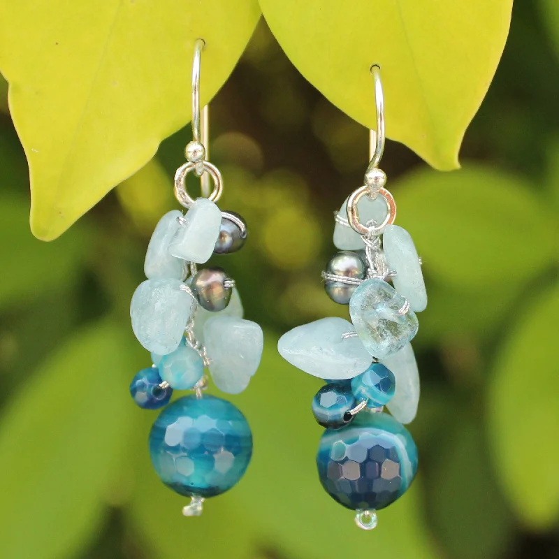 modern earrings for women -Azure Love Gemstone & Pearl Beaded Earrings