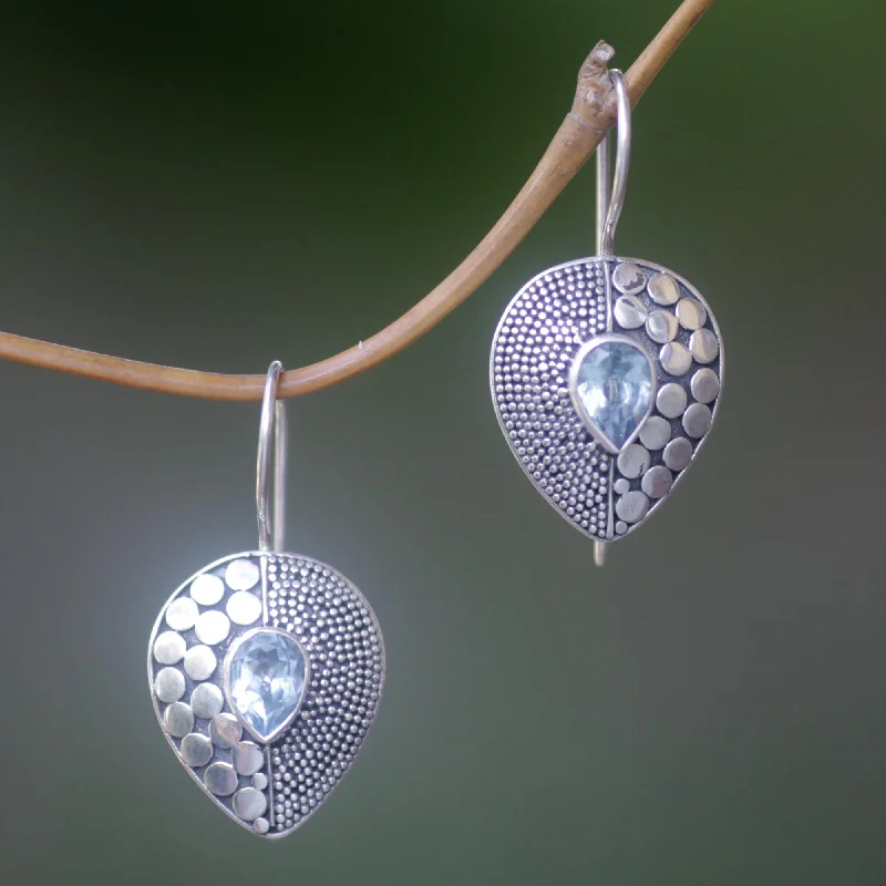 simple stud earrings for girls -Azure Sincerity Balinese Fair Trade Silver and Blue Topaz Earrings