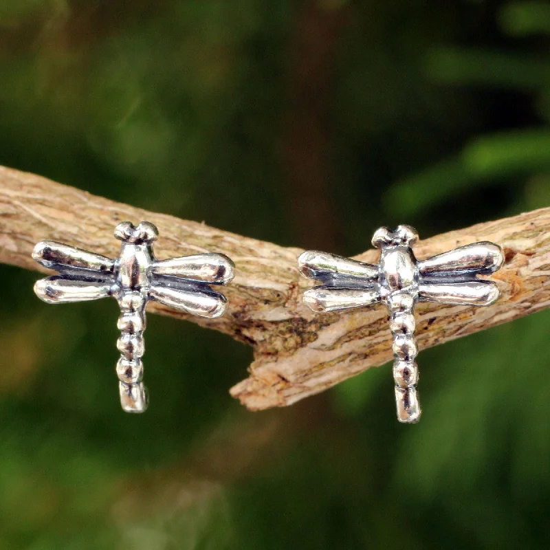 diamond drop earrings for formal events -Baby Dragonfly Sterling Silver Stud Earrings