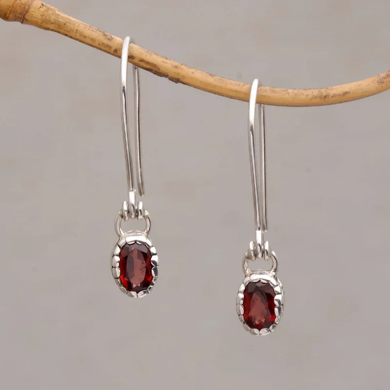 sterling silver drop earrings for women -Baby Paws Paw Print Motif Garnet Dangle Earrings from Bali