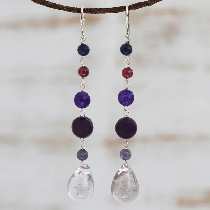 tassel earrings for summer -Balance and Calm Multi-Gemstone Long Dangle Earrings