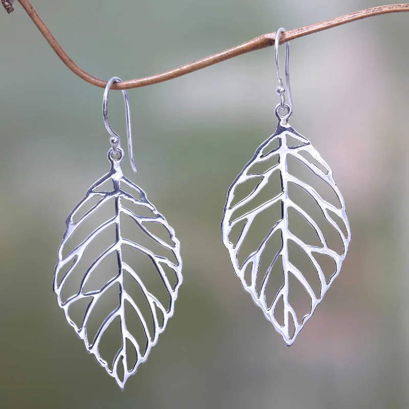 chunky earrings for women -Bali Bay Leaf Handcrafted Balinese Leaf Theme Silver Earrings