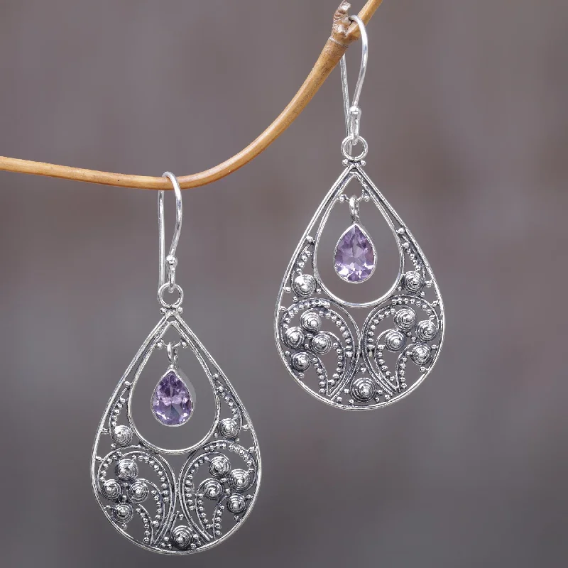 stylish ear cuffs for women -Bali Crest Amethyst and Sterling Silver Dangle Earrings