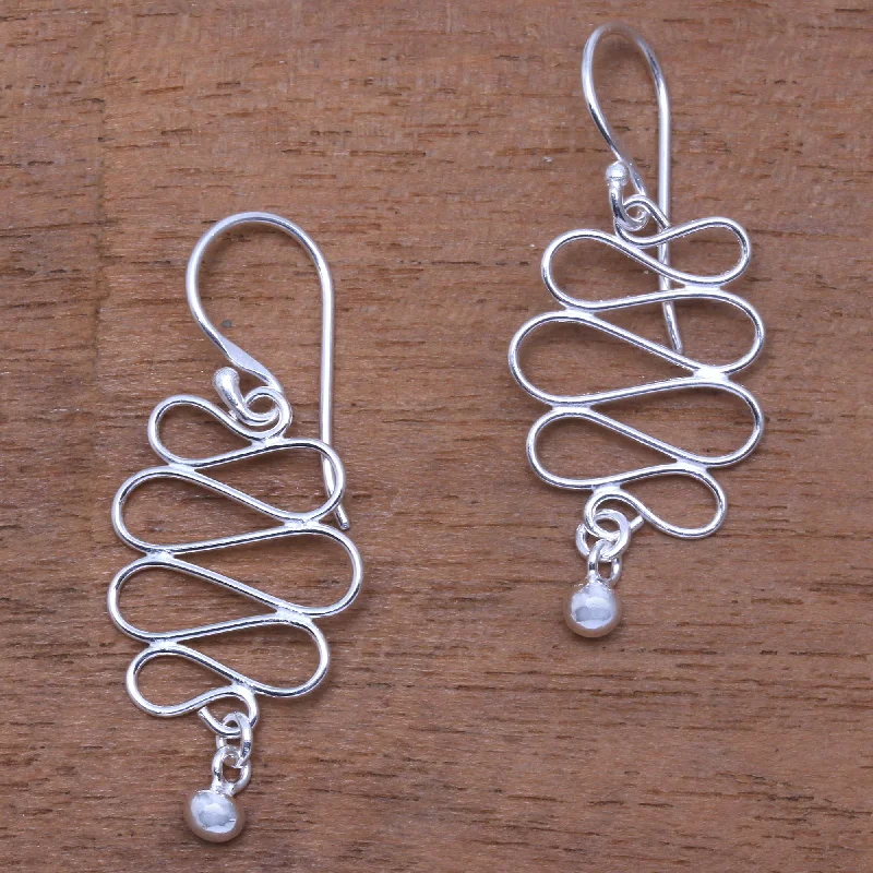 silver earrings for sensitive ears -Bali Current Wavy Sterling Silver Dangle Earrings Crafted in Bali