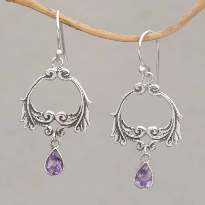 luxury earrings for formal events -Bali Garland Garland Shaped Sterling Silver Earrings with Amethysts