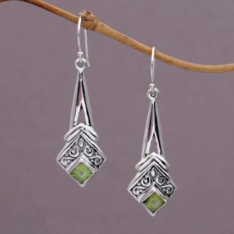 statement earrings for casual wear -Bali Gleam Peridot and Sterling Silver Dangle Earrings from Indonesia