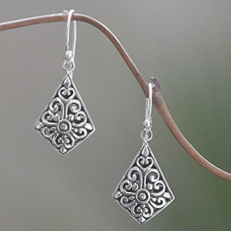 elegant drop earrings for weddings -Bali Kites Sterling Silver Kite Shaped Dangle Earrings from Indonesia