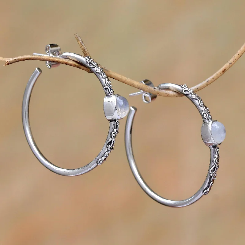 vintage gold earrings for women -Bali Memories Rainbow Moonstone Half-Hoop Earrings Crafted in Bali