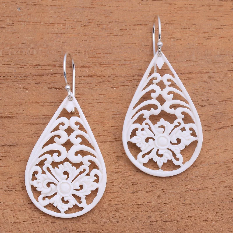 gold and silver earrings for women -Bali Pride Bone Dangle Earrings with Intricate Openwork from Bali