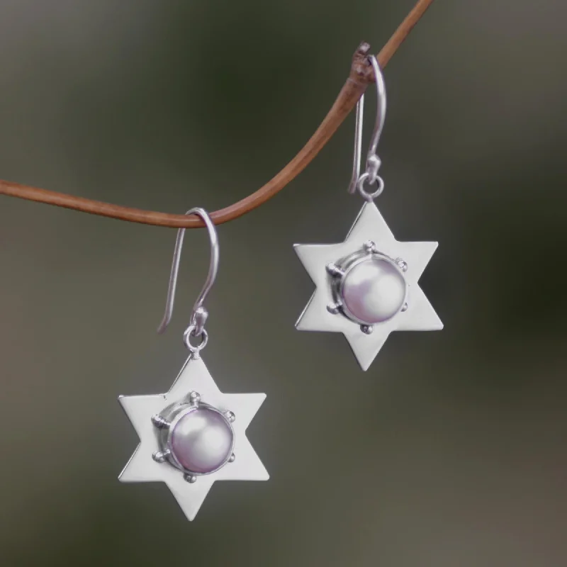 heart-shaped earrings for romantic gifts -Bali Star Pearl Sterling Silver Dangle Earrings