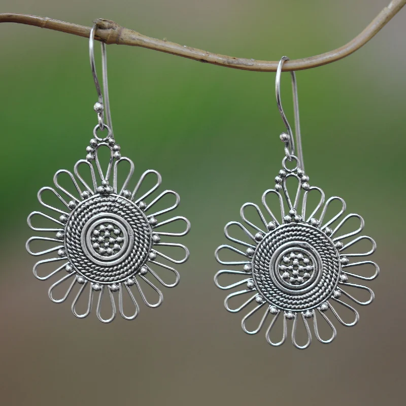 personalized gold earrings for women -Bali Sun Handcrafted Sterling Silver Dangle Earrings from Bali