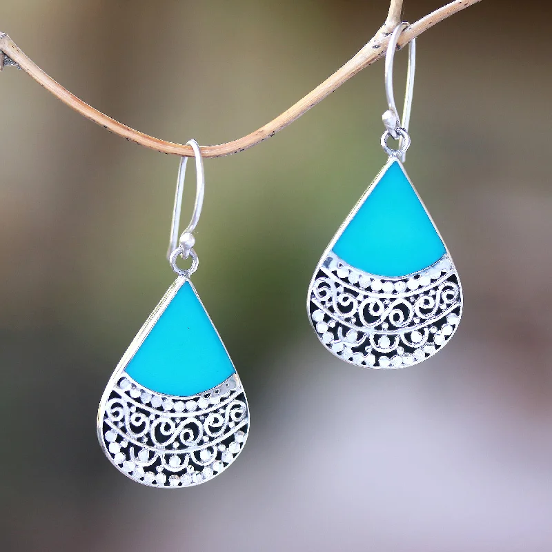 geometric drop earrings for women -Bali Tears Teardrop Sterling Silver and Resin Dangle Earrings from Bali