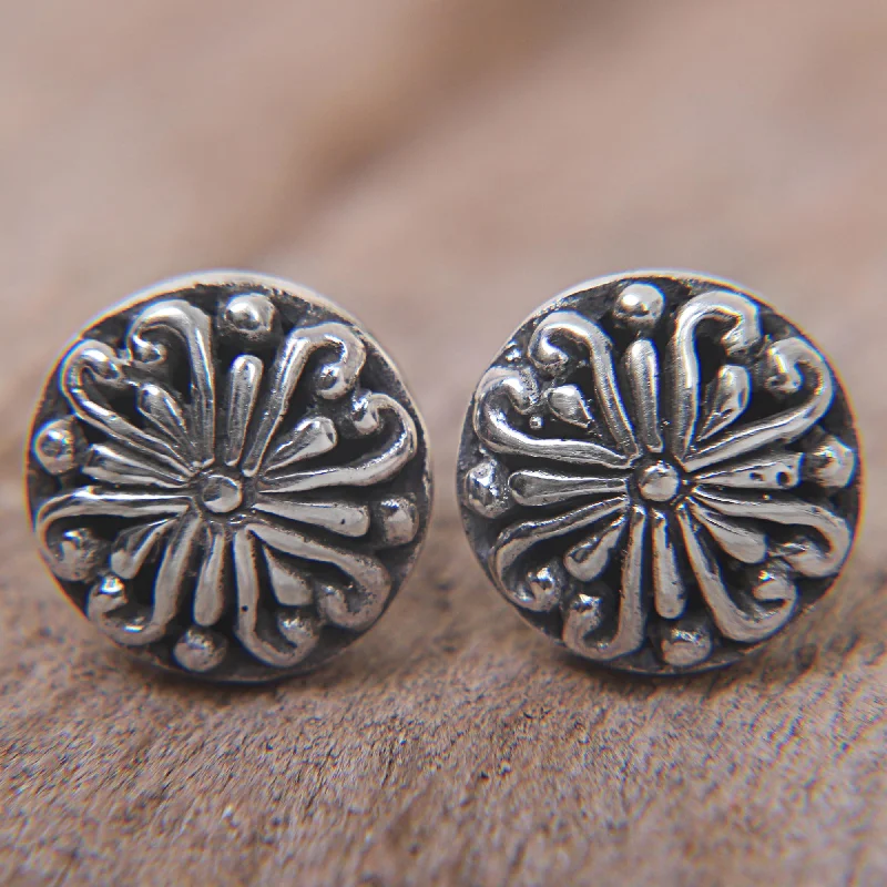 flower-shaped earrings for brides -Bali Whirlpool Silver Stud Earrings