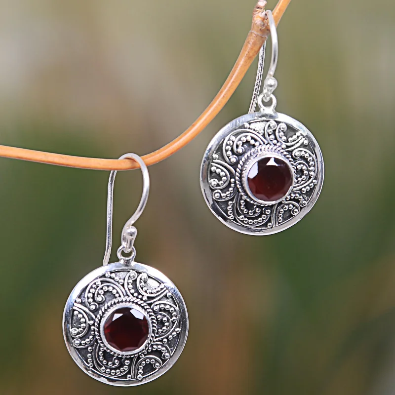 opal earrings for women -Balinese Aura Garnet & Silver Dangle Earrings