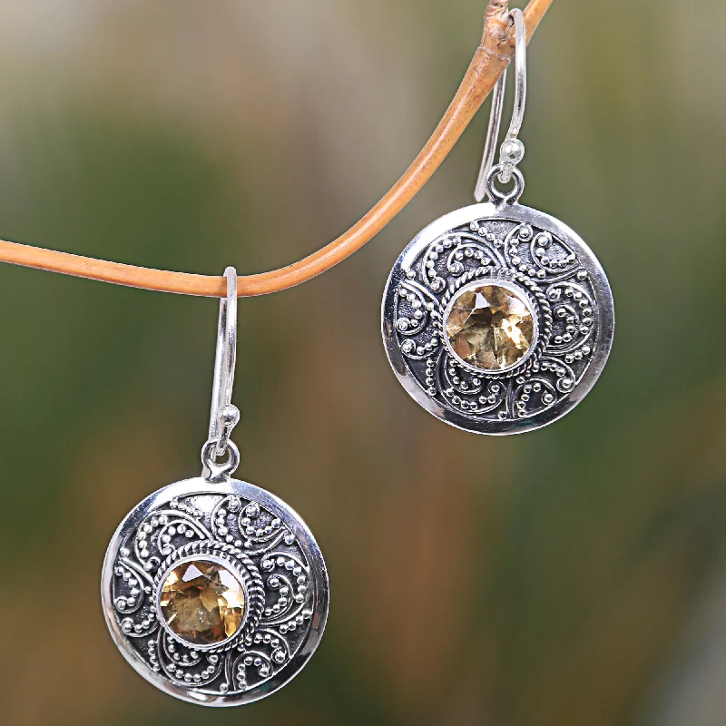 hoop earrings with charms for women -Balinese Aura Sterling Silver Fair Trade Citrine Earrings from Bali