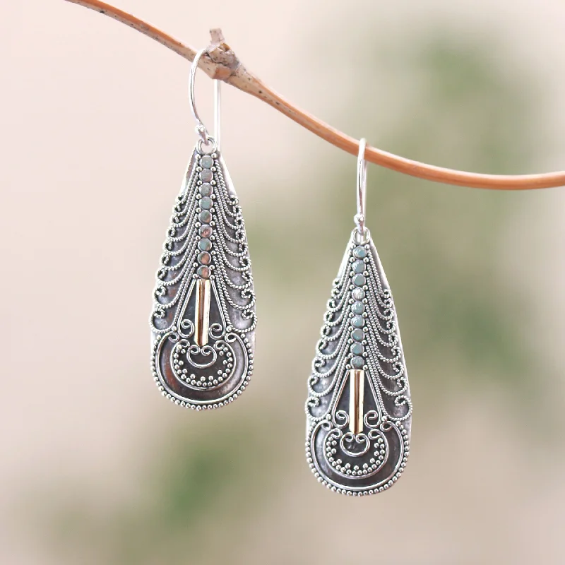 casual earrings for everyday wear -Balinese Culture Handmade Gold Accented Sterling Silver Dangle Earrings