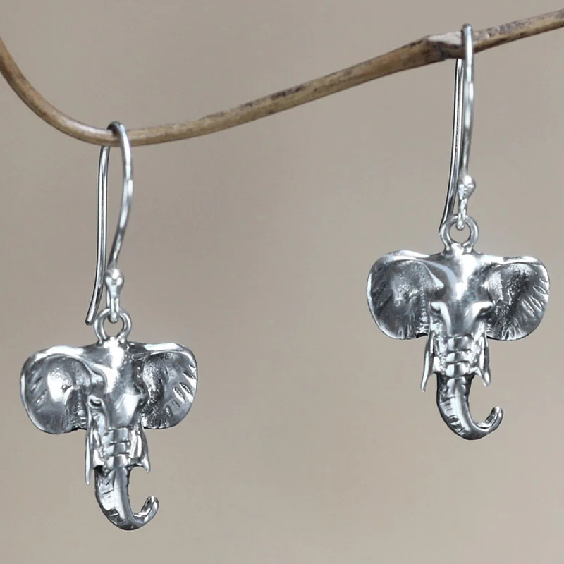 modern earrings for women -Balinese Elephants Sterling silver dangle earrings