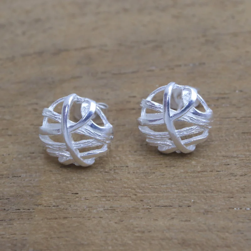 sparkly earrings for evening events -Balinese Fabric Handcrafted Sterling Silver Stud Earrings from Bali