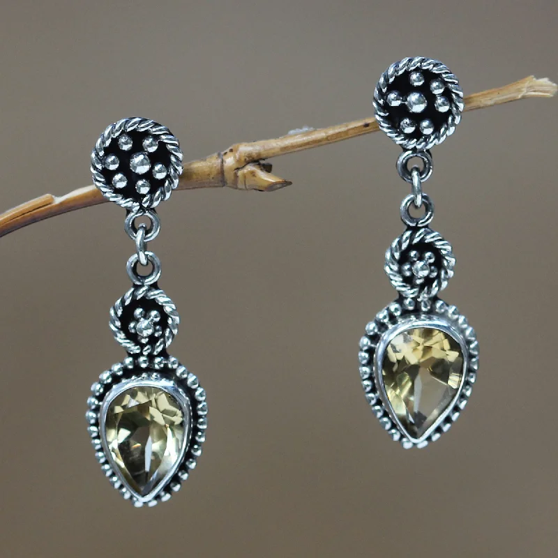 sterling silver earrings for men -Balinese Jackfruit Citrine Sterling Silver Earrings