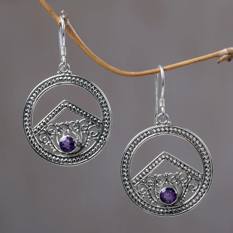 gold stud earrings for women -Balinese Moon Amethyst dangle earrings