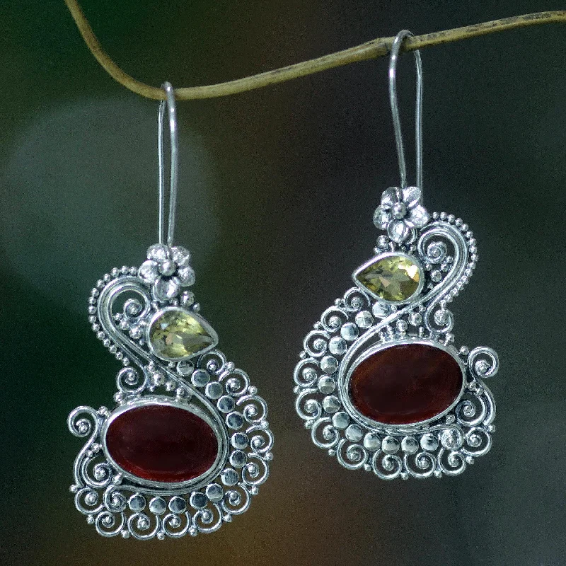 diamond drop earrings for formal events -Balinese Swan Silver Swan Earrings with Carnelian and Citrine