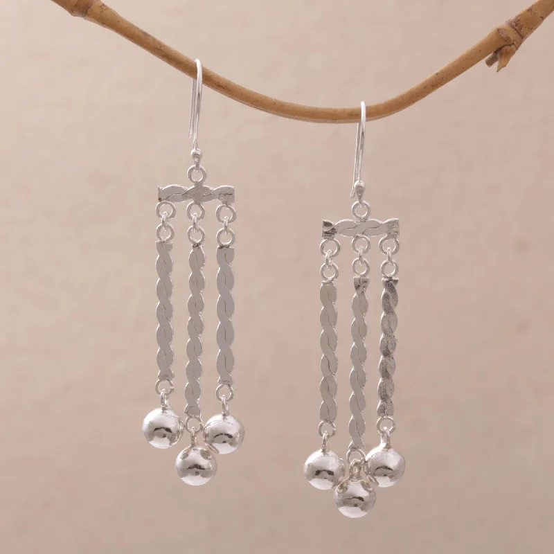 gold dangling earrings for women -Ballroom Candles Sterling Silver Bauble Dangle Earrings from Bali