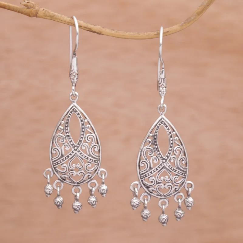 cute heart-shaped earrings for girls -Ballroom Crest Artisan Handmade 925 Sterling Silver Chandelier Earrings