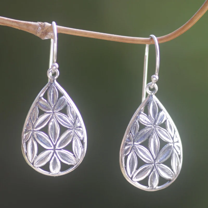 vintage style earrings for weddings -Bamboo Canopy Hand Made Sterling Silver Dangle Earrings Leaf Indonesia