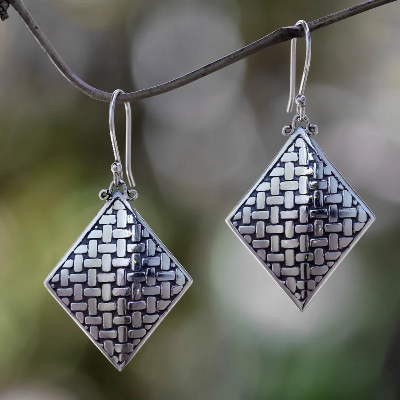 geometric earrings for women -Bamboo Diamond Fair Trade Sterling Silver Earrings