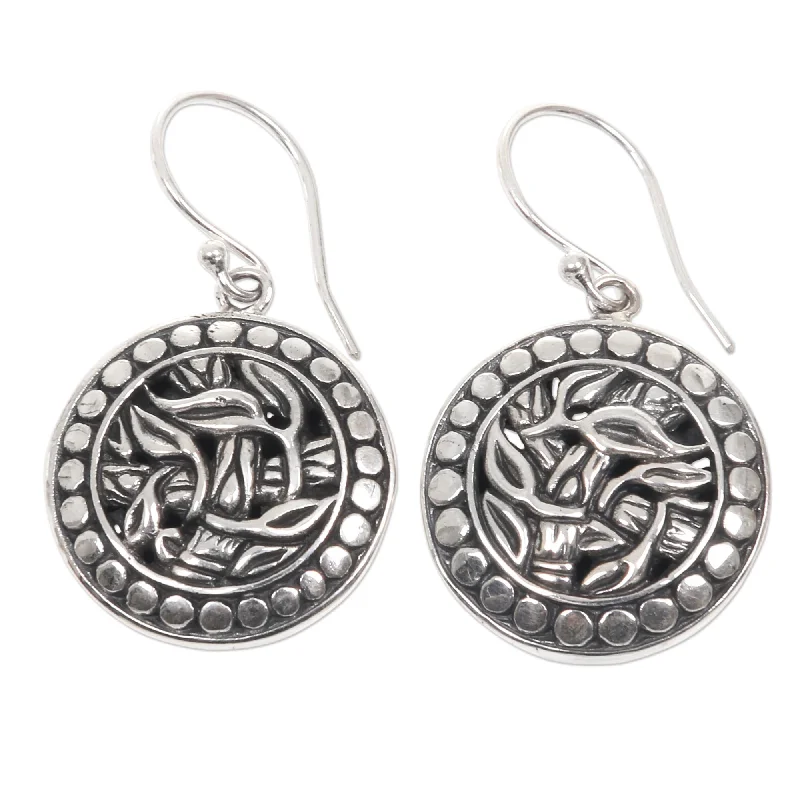 classic hoop earrings for women -Bamboo Labyrinth Silver Dangle Earrings