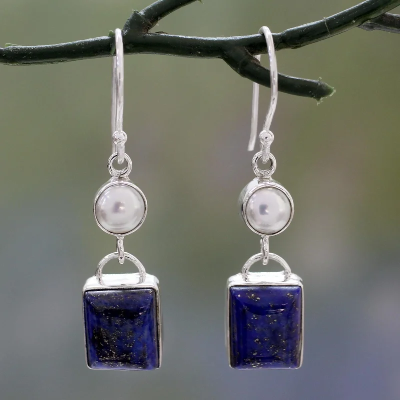 custom engraved earrings for gifts -Bangalore Glam Lapis Lazuli Pearl Earrings