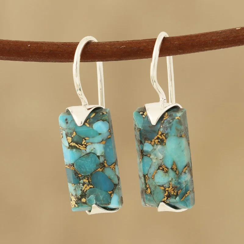 flower-shaped earrings for brides -Beautiful Blue Composite Turquoise Drop Earrings from India