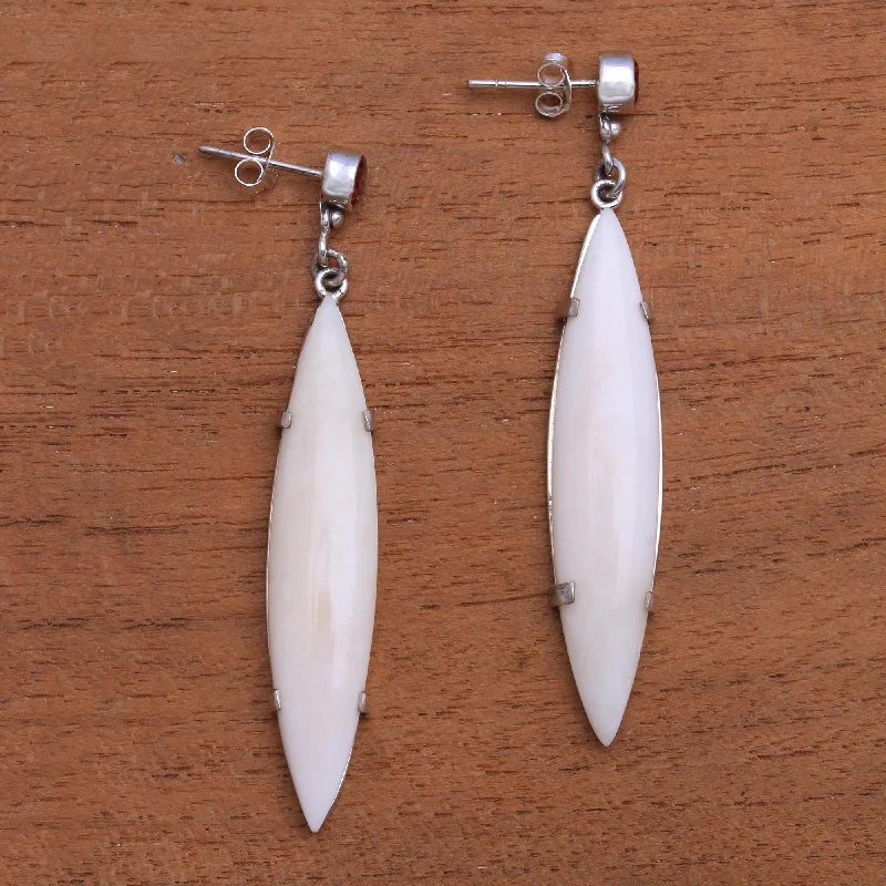 minimalist silver earrings for women -Beautiful Canoes Handmade Bone and Garnet Dangle Earrings from Bali