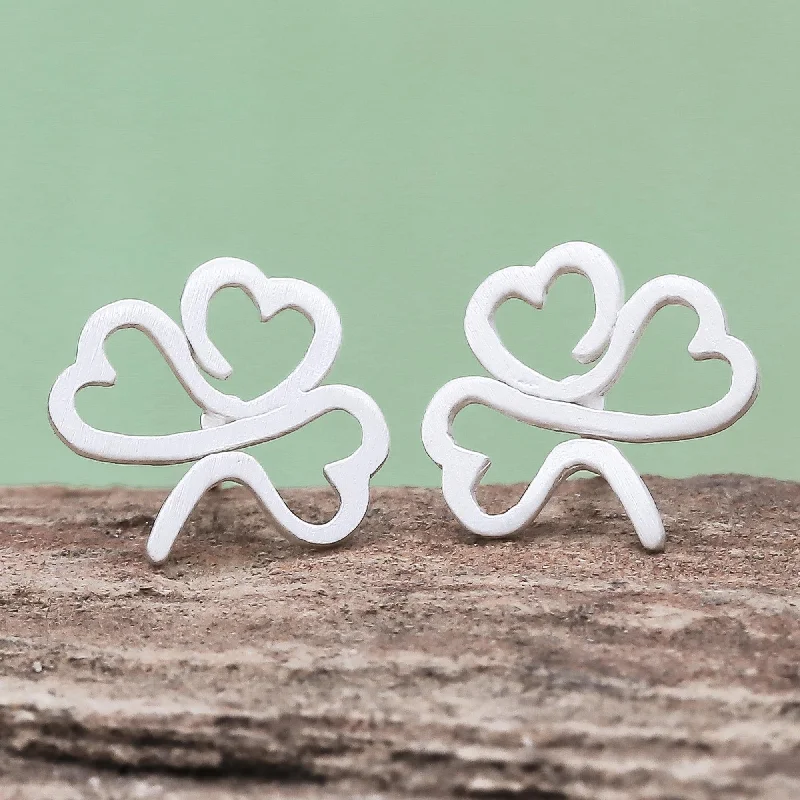 gold teardrop earrings for special occasions -Beautiful Clover Sterling Silver Clover Stud Earrings from Thailand