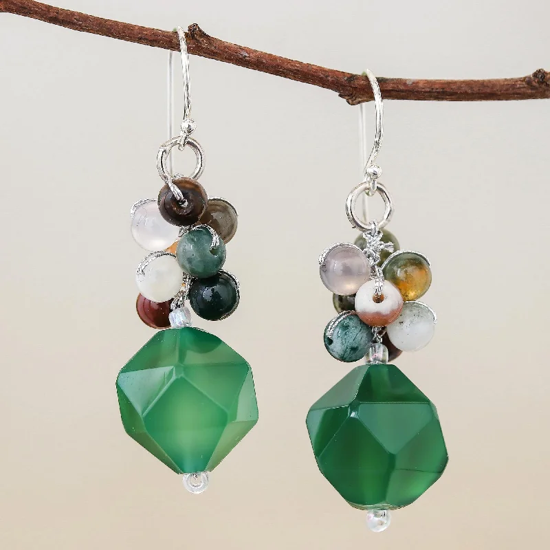 personalized charm earrings for girls -Beautiful Glam in Green Multi-Gemstone Beaded Cluster Earrings in Green