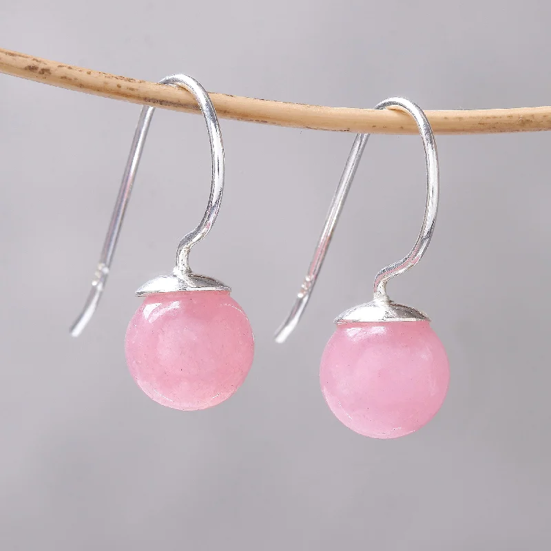 holiday earrings for festive seasons -Beautiful Orbs Round Rose Quartz Drop Earrings from Thailand