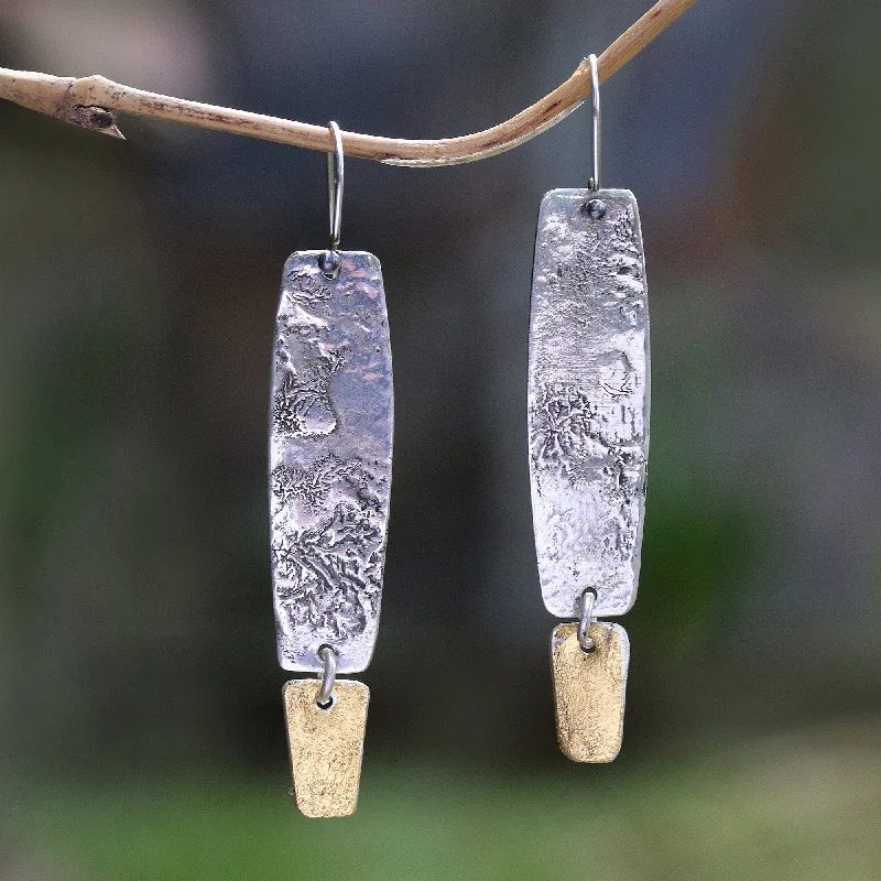 modern earrings for women -Beautiful Textures Sterling Silver Dangle Earrings with Gold Mica Accent