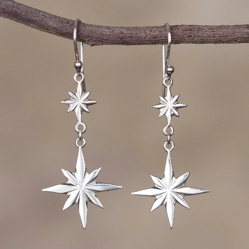 simple stud earrings for girls -Beauty of the Cosmos Star-Themed Sterling Silver Dangle Earrings form Peru