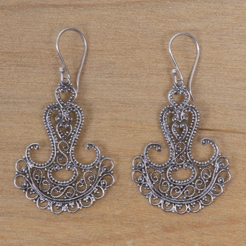 long chandelier earrings for evening wear -Benoa Anchor Sterling silver filigree earrings