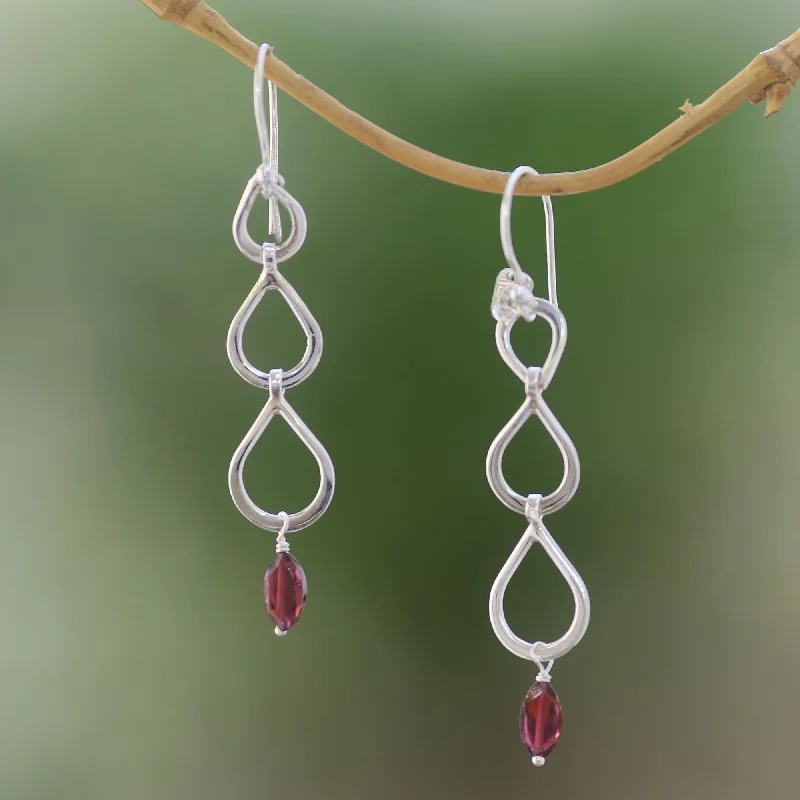 crystal earrings for special occasions -Berkah Rain Sterling Silver Raindrop Faceted Red Garnet Dangle Earrings