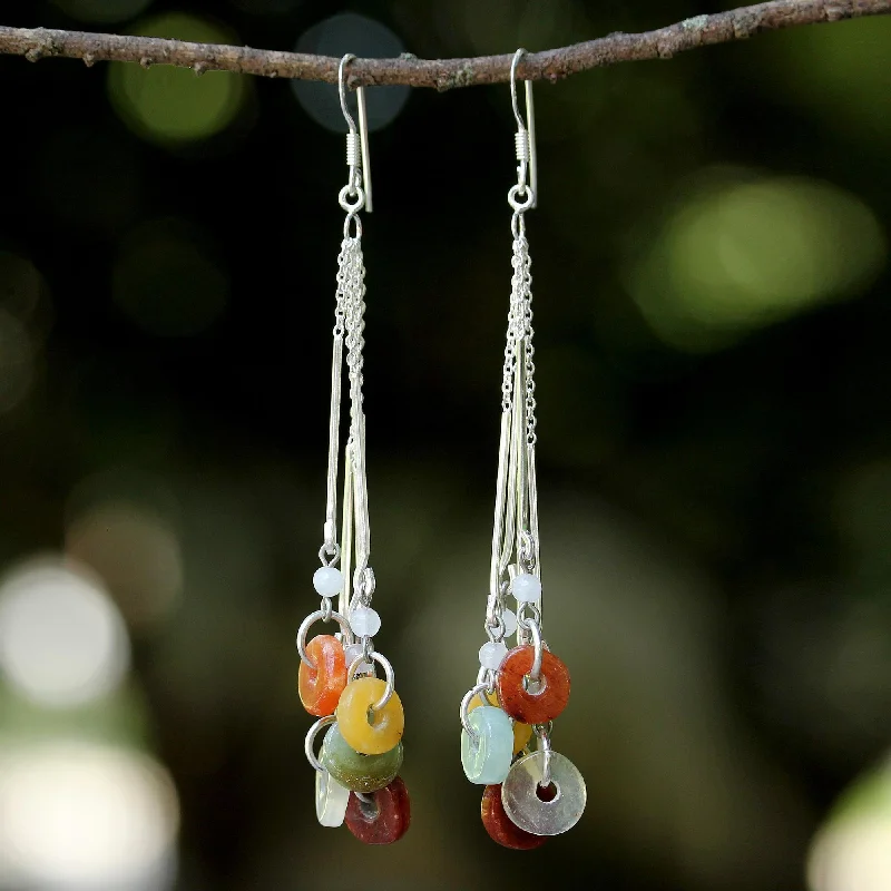 gold dangling earrings for women -Between Nations Silver Jade & Rainbow Moonstone Earrings