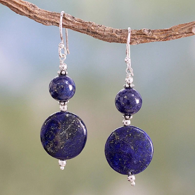 geometric earrings for women -Bihar Moons Lapis Lazuli Beaded Earrings