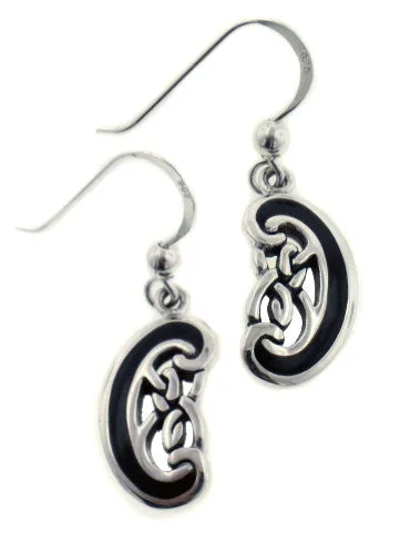 geometric drop earrings for women -Unique Celtic Knot Twists with Black Enamel Sterling Silver Hook Earrings