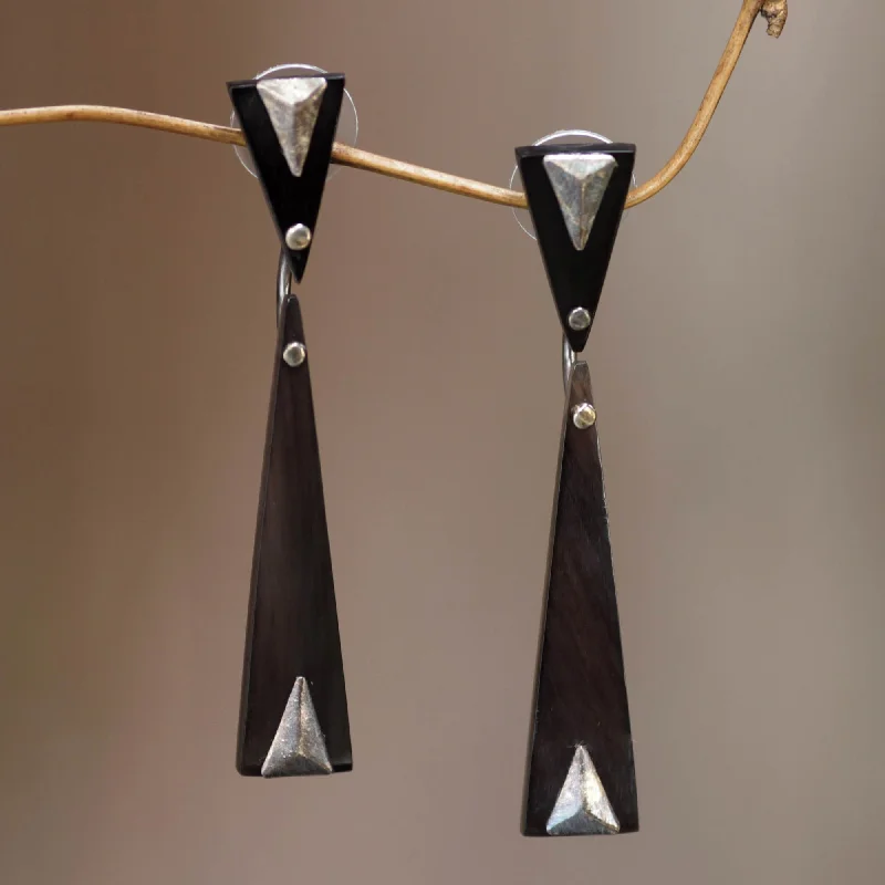 moonstone earrings for women -Black Mountain Handcrafted Silver Accent Earrings with Water Buffalo Horn