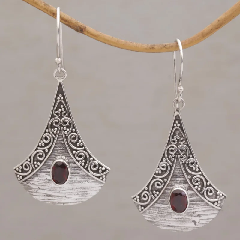 vintage-inspired earrings for brides -Blade Falling Garnet and Sterling Silver Dangle Earrings from Bali