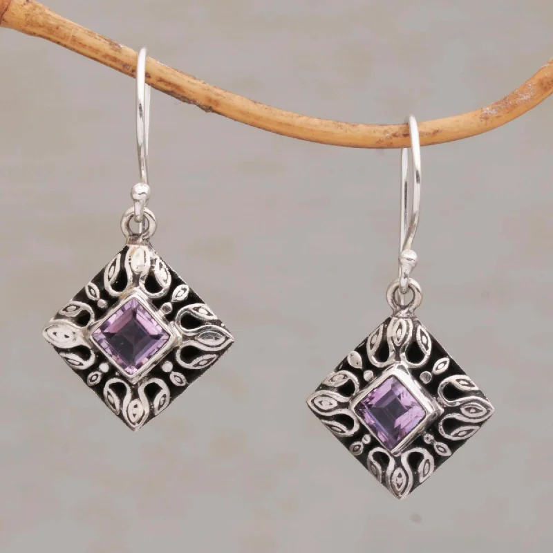 crystal stud earrings for bridesmaids -Blessed Window Sterling Silver and Amethyst Dangle Earrings from Bali