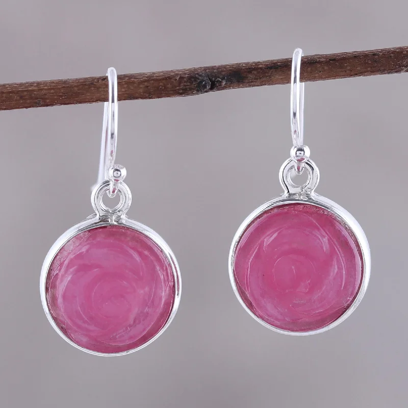 stylish ear cuffs for women -Blissful Rose Rose Flower Quartz Dangle Earrings from India