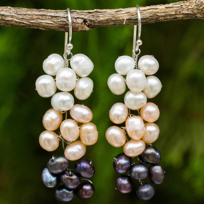 unique earrings for fashionistas -Blooming Pearls Handmade Cultured Pearl Dangle Earrings with Floral Motif