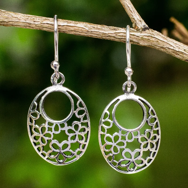 vintage gold earrings for women -Blooming Trance Artisan Crafted Sterling Silver Flower Openwork Earrings